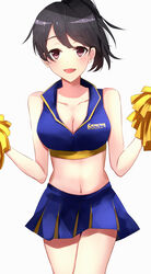  bad_id bad_pixiv_id black_hair blush breasts cheerleader cleavage collarbone female highres ka1se1 open_mouth photoshop_(medium) pom_pom_(cheerleading) purple_eyes short_hair solo white_background yahari_ore_no_seishun_lovecome_wa_machigatteiru. yukinoshita_haruno 