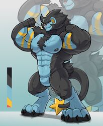  abs anthro back_tuft biceps big_biceps biped chest_tuft claws featureless_crotch felid feline flexing flexing_bicep flexing_biceps flexing_both_biceps flexing_muscles fur generation_4_pokemon hair head_tuft hi_res lion luxray lynx male mammal multicolored_body multicolored_fur muscular muscular_anthro muscular_arms muscular_legs muscular_male muscular_thighs nintendo nipples palette pantherine pecs pokemon pokemon_(species) pose red_nose red_sclera round_ears serratus solo stripes tail tail_star tuft valentinesartx yellow_eyes 