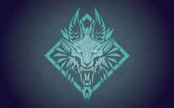  absurdres angry highres logo monster monster_hunter:_world monster_hunter_(series) no_humans open_mouth simple_background symbol tacuyanjun teeth the_witcher_(series) the_witcher_3 wolf zinogre 