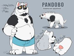  2020 anthro bear belly black_body black_fur black_nose boxers_(clothing) canid canine canis clothing fur giant_panda hi_res hybrid male mammal model_sheet overweight overweight_anthro overweight_male simple_background solo text thepandobo underwear white_body white_fur wolf 