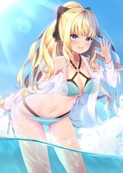  ayakura_maki bikini cleavage open_shirt princess_connect princess_connect!_re:dive sasaki_saren see_through swimsuits wet 