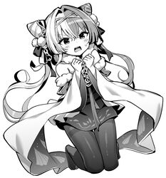  azur_lane bare_shoulders chao_ho_(azur_lane) chao_ho_(plum_blossom&#039;s_illumination)_(azur_lane) cone_hair_bun female fur_trim greyscale hair_between_eyes hair_bun hori_(hori_no_su) kneeling monochrome multicolored_hair official_alternate_costume pantyhose two-tone_hair 