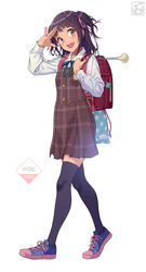  :d artist_logo artist_name backpack bag bag_charm black_hair black_thighhighs blush brown_dress brown_eyes charm_(object) collared_shirt commentary_request dress dress_shirt female full_body hair_ribbon highres long_sleeves looking_back medium_hair open_mouth original pairan photoshop_(medium) pinafore_dress pink_ribbon plaid plaid_dress purple_footwear randoseru ribbon round_teeth school_uniform shirt shoes sleeveless sleeveless_dress smile sneakers solo star_(symbol) teeth thighhighs two_side_up upper_teeth_only walking white_shirt wing_collar zettai_ryouiki 