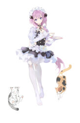  absurdres apron black_dress blue_eyes breasts cake chair chinese_commentary cleavage commentary_request cup dress elysia_(honkai_impact) elysia_(miss_pink)_(honkai_impact) elysia_(miss_pink_elf)_(honkai_impact) fake_horns feline female food gloves highres holding holding_cup holding_plate honkai_(series) honkai_impact_3rd horns large_breasts long_hair maid maid_apron maid_headdress official_alternate_costume on_chair pink_hair plant plate potted_plant qiannai_live simple_background sitting solo strawberry_shortcake table teacup teapot thighhighs toes variant_set very_long_hair white_apron white_background white_gloves white_thighhighs 