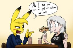  2021 ally_(sandwich-anomaly) anthro beverage big_breasts blonde_hair breasts buckteeth cadia_(sandwich-anomaly) cutlery dialogue digital_drawing_(artwork) digital_media_(artwork) duo english_text eyelashes female fingers food fork fries fur generation_1_pokemon grey_eyes grey_hair hair human kitchen_utensils licking licking_lips light-skinned_female light_body light_skin long_sleeve_shirt mammal nintendo open_mouth pikachu pokemon pokemon_(species) purple_eyes sandwich-anomaly sandwich_(food) short_hair simple_background sitting smile spaceballs spoon teeth text tongue tongue_out tools yellow_body yellow_fur 