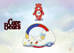  akira_(film) ambiguous_gender anthro bear care_bears clothing cloud crossover drugs dyemooch english_text fur heart_symbol jacket mammal parody pills red_body red_clothing red_fur red_jacket red_topwear signature solo sticker text toony topwear vehicle 