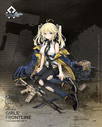  ammunition_pouch ar-15 artist_request bad_link bag battle_rifle black_footwear black_pants blonde_hair blue_eyes blue_jacket boots breasts character_name closed_mouth clothes_pull colored_shoe_soles copyright_name female full_body girls&#039;_frontline gun hair_ribbon hand_on_floor highres id_card jacket jacket_pull knee_pads knife larue_tactical_obr looking_at_viewer machete medium_breasts medium_hair obr_(girls&#039;_frontline) obr_(mod3)_(girls&#039;_frontline) official_art on_floor open_clothes open_jacket pants pouch promotional_art ribbon rifle shirt sniper_rifle solo torn_clothes torn_pants torn_shirt twintails unworn_bag weapon white_shirt 