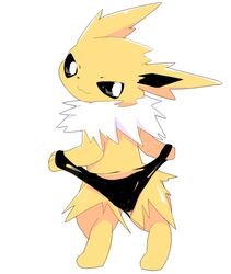  :3 black_eyes black_panties feet female female from_behind full_body furry hands_up jolteon legs_apart letsuo looking_at_viewer looking_back no_humans panties paws pokemon pokemon_(creature) pokemon_rgby simple_background smile solo standing topless torn_clothes torn_panties underwear white_background 