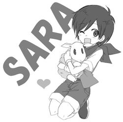  female harvest_moon lowres monochrome sara_(harvest_moon) short_hair 