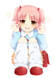  :d bad_id bad_nicoseiga_id bag blush brown_eyes female hair_bobbles hair_ornament heart kindergarten_bag kindergarten_uniform lolicon loose_socks mikane_sebiri money_gesture nnyara open_mouth original panties red_footwear shoes skirt smile socks solo two_side_up underwear 