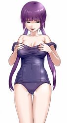  :p bad_id bad_pixiv_id bare_shoulders blue_eyes breasts cleavage kfr long_hair medium_breasts old_school_swimsuit one-piece_swimsuit original purple_hair school_swimsuit solo swimsuit swimsuit_pull tongue tongue_out very_long_hair 