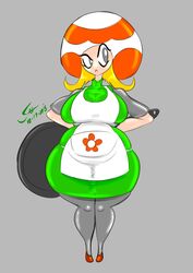  apron better_version_at_source big_breasts breasts clothed clothing cookware curvy_figure elemental_creature elemental_humanoid fan_character female flower frown frying_pan fungi_fauna fungi_humanoid fungus glare hair hi_res humanoid kitchen_utensils legwear mario_bros mushroom nintendo not_furry plant saliant simple_background slightly_chubby solo standing thick_thighs toad_(mario) tools voluptuous wide_hips 