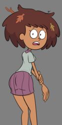  1girls 2020 2020s 2d amphibia anne_boonchuy ass_in_dress ass_visible_through_clothes back_view dark-skinned_female dark_skin disney disney_channel disney_xd female female_only fully_clothed grey_background holding_hands leaves leaves_in_hair saint_james_school_uniform sb99 school_uniform schoolgirl scobionicle99 solo straight_hair surprised teenage_girl teenager thighs young 