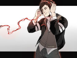  1boy aimf alex_mercer commentary_request headphones jacket male_focus open_clothes open_jacket prototype_(game) solo 