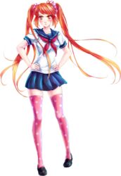  blush female full_body long_hair orange_eyes orange_hair osana_najimi_(yandere_simulator) school_uniform solo thighhighs transparent_background tsundere very_long_hair yandere_simulator zettai_ryouiki 