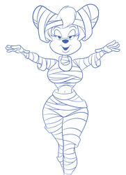  absurd_res anthro blue_and_white canid canine chadrocco disney female goof_troop halloween hi_res holidays mammal mature_anthro mature_female midriff monochrome mummy navel peg_pete solo undead 