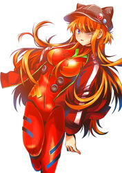  animal_ears animal_hat arm_at_side badge between_breasts black_hat blue_eyes blush bodysuit bodysuit_under_clothes breasts breasts_apart button_badge cabbie_hat cat_hat commentary_request d: evangelion:_3.0_you_can_(not)_redo eyepatch fake_animal_ears female floating_hair hair_between_breasts hat hat_ornament impossible_bodysuit impossible_clothes jacket leaning_to_the_side leg_lift leg_up legs_together long_hair long_sleeves looking_at_viewer medium_breasts neon_genesis_evangelion open_clothes open_jacket open_mouth orange_hair parted_lips photoshop_(medium) pilot_suit plugsuit rebuild_of_evangelion red_bodysuit red_jacket simple_background single_vertical_stripe skin_tight solo souryuu_asuka_langley standing standing_on_one_leg tape track_jacket turtleneck two_side_up very_long_hair white_background yyukke 