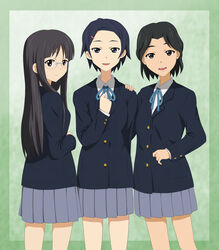  3girls bad_id bad_pixiv_id black_eyes black_hair brown_eyes extra glasses inou_hiroaki k-on! long_hair mole mole_under_mouth multiple_girls sakuma_hideko sakuragaoka_high_school_uniform sakurai_natsuka school_uniform short_hair takahashi_fuuko 