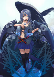  belt black_thighhighs blue_eyes blue_hair commentary_request female long_hair mizore_akihiro original photoshop_(medium) skirt solo thighhighs whale 