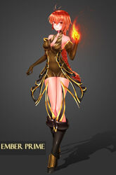  absurdres boots braid breasts chinese_commentary commentary_request element_bending ember_(warframe) ember_prime_(warframe) female fire highres kai_(pixiv12466647) long_hair magic medium_breasts orange_eyes orange_hair orokin_(warframe) personification photoshop_(medium) prime_warframe pyrokinesis single_braid solo very_long_hair warframe 