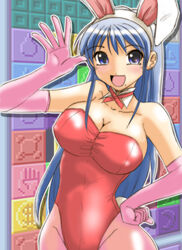  animal_ears blue_eyes blue_hair breasts commentary_request elbow_gloves female gloves long_hair megapanel pantyhose playboy_bunny rabbit_ears sig_(sotokanda_delta_force) solo 