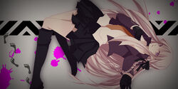  boots commentary_request danganronpa:_trigger_happy_havoc danganronpa_(series) female footprints gloves jacket jikei kirigiri_kyoko light_purple_hair long_hair necktie open_clothes open_jacket purple_eyes skirt solo 