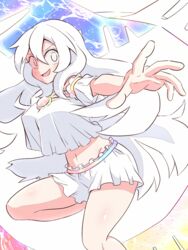  breasts covered_nipples female galeem genderswap_(otf) highres kurachi_mizuki large_breasts long_hair navel no_bra personification rule_63 shorts solo super_smash_bros. white_eyes white_hair white_shorts 