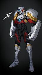  1boy 3ok alternate_universe armor armored_boots blue_eyes boots full_body helmet highres male_focus power_armor power_gloves shoulder_armor spikes star_(symbol) ultra_series ultraman_(hero&#039;s_comics) ultraman_suit ultraman_taiga_(series) ultraman_titas_(ultraman_taiga) 