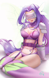  :d arm_support bad_id bad_pixiv_id belt bikini boots breasts butterfly_hair_ornament butterfly_wings cleavage commentary_request covered_eyes digimon digimon_(creature) facial_mark fairimon female garter_straps gloves hair_ornament hairband head-mounted_display highres insect_wings long_hair medium_breasts midriff navel open_mouth parted_bangs partial_commentary plump purple_belt purple_bikini purple_footwear purple_gloves purple_hair purple_hairband semino_hazuki shadow shoulder_pads signature simple_background sitting skindentation smile solo swimsuit thigh_boots thighhighs very_long_hair wariza white_background white_gloves wings 