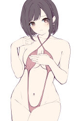  absurdres braid breasts brown_eyes brown_hair collarbone commentary_request criss-cross_halter crown_braid female halterneck highres looking_at_viewer maou1561 medium_hair navel project_sekai shinonome_ena simple_background solo 
