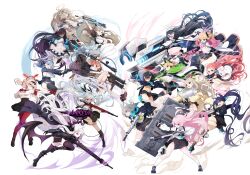  6+girls ahoge aiming akane_(blue_archive) ako_(blue_archive) animal_ears anti-materiel_rifle apron aris_(blue_archive) armband assault_rifle asuna_(blue_archive) aura ayane_(blue_archive) battle_rifle beretta_1301 beretta_ar70/90 black-framed_eyewear black_gloves black_hair blonde_hair blue_archive blue_hair bolt_action boys_anti_tank_rifle brown_hair bullpup check_weapon chinatsu_(blue_archive) cleaning_&amp;_clearing_(blue_archive) commentary_request dark-skinned_female dark_skin demon_horns famas fighting_stance fingerless_gloves floating_hair foreclosure_task_force_(blue_archive) game_development_department_(blue_archive) gatling_gun glasses gloves grenade_launcher grey_hair gun h&amp;k_g3 h&amp;k_g3/sg1 halo handgun highres hina_(blue_archive) holding holding_gun holding_shield holding_weapon horns hoshino_(blue_archive) iori_(blue_archive) jacket karin_(blue_archive) koflif luger_p08 m134_minigun m320 machine_gun maid maid_apron maid_headdress mauser_98 mauser_c96 mg42 midori_(blue_archive) momoi_(blue_archive) multiple_girls neru_(blue_archive) nonomi_(blue_archive) opposing_sides pantyhose pink_hair pointy_ears prefect_team_(blue_archive) railgun red-framed_eyewear red_armband rifle school_uniform serika_(blue_archive) shield shiroko_(blue_archive) shotgun sig_556 sig_mpx sig_p228/p229 sig_sauer simple_background sniper_rifle submachine_gun sukajan thighhighs two-sided_fabric two-sided_jacket weapon weapon_request welrod white_apron white_background white_jacket white_pantyhose white_thighhighs wolf_ears yuzu_(blue_archive) 