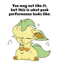  ambiguous_gender closed_eyes eeveelution feral generation_4_pokemon guzzlord420 leafeon nintendo pokemon pokemon_(species) sitting solo text tired tired_look 