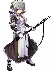  blue_eyes blue_hair gun maid necktie owari_no_chronicle rifle sein_frau sf short_hair simple_background weapon 