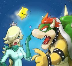  1boy angry arguing bodysuit bowser chiko_(mario) closed_eyes collar female hair_over_one_eye handkerchief hankerchief luma mario_kart nintendo princess_rosalina rosalina_(mario) rosetta_(mario) spiked_collar spikes star super_mario super_mario_bros. super_mario_galaxy 