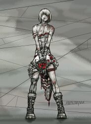  annonyma blonde_hair blood boots burn crossdressing crossdressing death_note dress flower garter garters gloves mello mihael_keehl rose roses wedding 