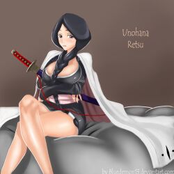  bad_source banned_artist between_breasts bleach bluedemon13 braid breasts front_braid large_breasts long_hair self_upload solo sword unohana_retsu weapon 