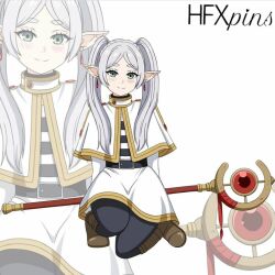  1girls elf elf_ears female female_only frieren frieren_beyond_journey&#039;s_end hfxpins solo sousou_no_frieren wand white_hair 