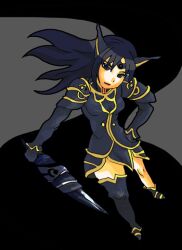  armor black_hair breasts commentary_request female long_hair looking_at_viewer lowres mishe_(miche) rose_(dragoon) solo the_legend_of_dragoon 