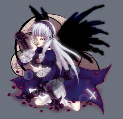  anti-christ gothic_lolita highres jennis233 lolita lolita_fashion rozen_maiden silver_hair suigintou wings 