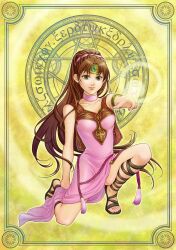  arm_band brown_hair dress fire_emblem fire_emblem:_monshou_no_nazo fire_emblem_mystery_of_the_emblem gladiator_sandals linda_(fire_emblem) linda_(fire_emblem_mystery_of_the_emblem) long_hair ponytail sandals 