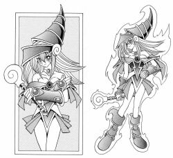  boots breasts choker cleavage dark_magician_girl dmg duel_monster monochrome scan wand yu-gi-oh! yuu-gi-ou yuu-gi-ou_duel_monsters 