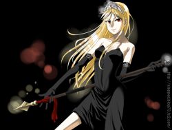  blonde_hair elbow_gloves gloves hime_(kaibutsu_oujo) hinoki kaibutsu_oujo lilianne polearm red_eyes spear tiara weapon 