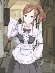  blue_eyes bow bow_tie bowtie long_hair maid purslane ramona_linton red_hair red_hair senjou_no_valkyria senjou_no_valkyria_1 side_ponytail 