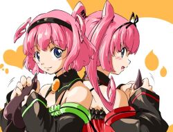  demon_tail detached_sleeves devil_tail hairband momo_velia_deviluke nana_asta_deviluke pink_hair purple_eyes short_hair siblings sisters tail to_love-ru toloveru twins twintails umanosuke violet_eyes 