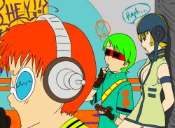  beat beat_(jsr) boob_shot breast_shot glasses green_hair gum gum_(jsr) jet_set_radio jet_set_radio_future jsrf neon red-framed_glasses red_glasses red_hair red_hair sega yoyo yoyo_(jsr) 