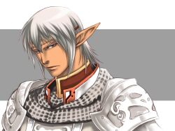  armor buront elf elvaan esaka final_fantasy final_fantasy_xi gauntlets male_focus pointy_ears silver_hair solo 