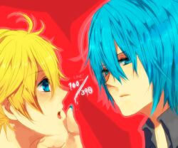  aqua_hair blonde_hair hatsune_mikuo kagamine_len milenkuo stroke vocaloid vocaloids 