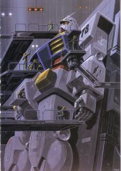  gloves gundam helmet highres mecha mobile_suit_gundam official_art okawara_kunio ookawara_kunio railing rx-78-2 