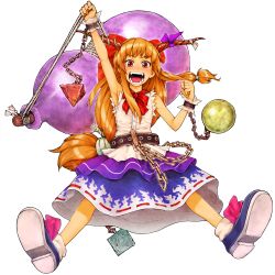  absurdres bad_id bad_pixiv_id banned_artist bow chains full_body gourd highres horns ibuki_suika long_hair orange_hair red_eyes solo symbol-shaped_pupils touhou transparent_background yanmar 