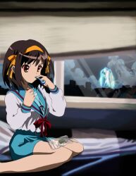  bloodshot_eyes brown_eyes brown_hair celestial_(haruhi) drugs headband lighter marijuana photoshop pipe red_eyes suzumiya_haruhi suzumiya_haruhi_no_yuuutsu weed 